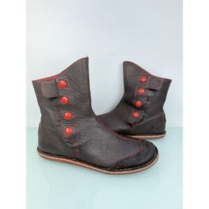 Camper Peu Ideal Brown Red Button Leather Ankle Cap Toe Boots EU 37 US 6.5